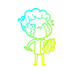 cold gradient line drawing cartoon man crying