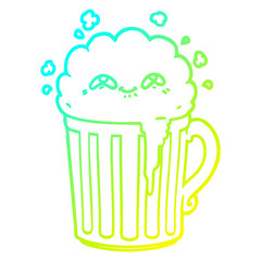 cold gradient line drawing happy cartoon mug of beer