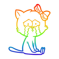 rainbow gradient line drawing cartoon cat