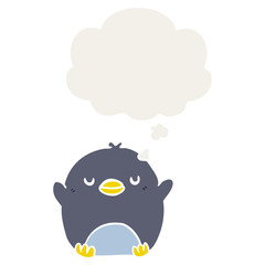 cartoon penguin and thought bubble in retro style