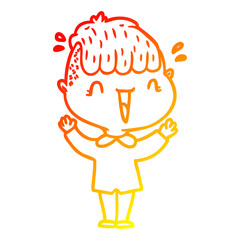 warm gradient line drawing cartoon happy boy surprised