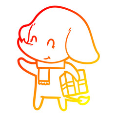 warm gradient line drawing cute cartoon christmas elephant