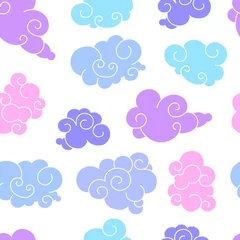 Foto op Canvas Funny cartoon seamless pattern of clouds of different shapes with beautiful curves and shapes. Purple colors on a white background is perfect for a children's print and to create flat style illustra © Kamila Bay