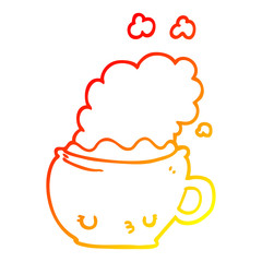 warm gradient line drawing cute cartoon coffee cup