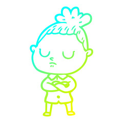 cold gradient line drawing cartoon calm woman