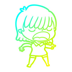 cold gradient line drawing cartoon woman talking loudly