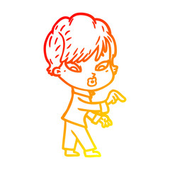 warm gradient line drawing cartoon woman