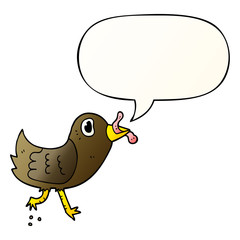cartoon bird and worm and speech bubble in smooth gradient style