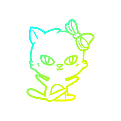 cold gradient line drawing cute cartoon cat