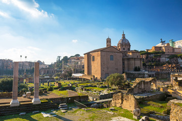 Fototapeta premium Ruins of the Roman Forum in Rome, Italy