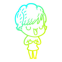 cold gradient line drawing cartoon woman talking