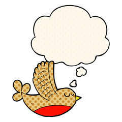 cartoon bird and thought bubble in comic book style