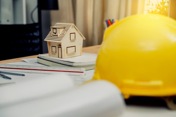 Architect's desk, house designer with tools