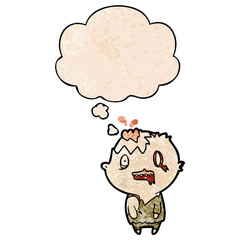 cartoon zombie and thought bubble in grunge texture pattern style