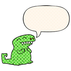 cartoon dinosaur and speech bubble in comic book style