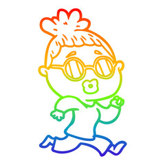 rainbow gradient line drawing cartoon woman wearing spectacles