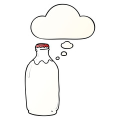 cartoon milk bottle and thought bubble in smooth gradient style