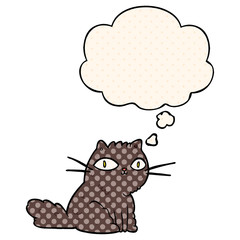 cartoon cat and thought bubble in comic book style