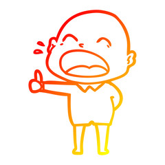 warm gradient line drawing cartoon shouting bald man