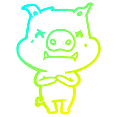 cold gradient line drawing angry cartoon pig