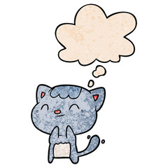 cartoon happy cat and thought bubble in grunge texture pattern style