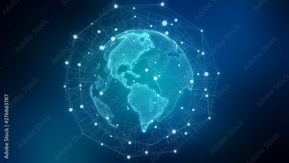 Poster Global network blue background 3D rendering