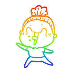 rainbow gradient line drawing cartoon happy old woman