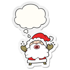 cartoon santa claus shouting and thought bubble as a printed sticker