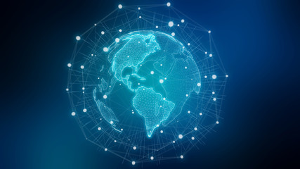 Global network blue background 3D rendering