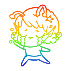 rainbow gradient line drawing cartoon crying alien girl