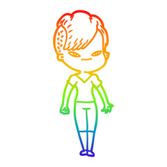 rainbow gradient line drawing cute cartoon girl with hipster haircut