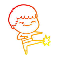 warm gradient line drawing cartoon happy boy