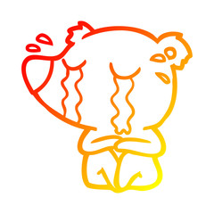 warm gradient line drawing cartoon crying bear