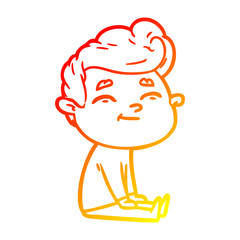 warm gradient line drawing happy cartoon man sitting