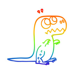 rainbow gradient line drawing cartoon roaring t rex
