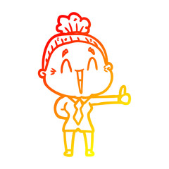 warm gradient line drawing cartoon happy old lady