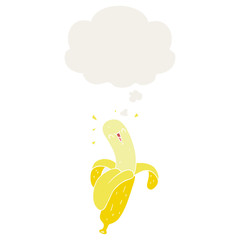 cartoon banana and thought bubble in retro style