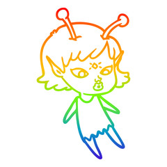 rainbow gradient line drawing pretty cartoon alien girl