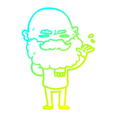 cold gradient line drawing cartoon dismissive man with beard frowning