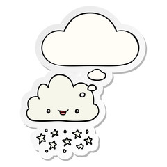 cartoon storm cloud and thought bubble as a printed sticker