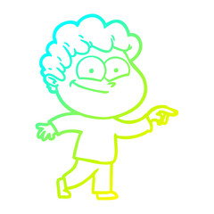 cold gradient line drawing cartoon happy man