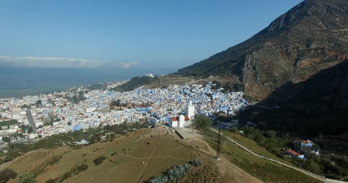 AERIAL: Chefchaouen blue city in Morocco