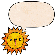 cartoon sun and speech bubble in retro texture style