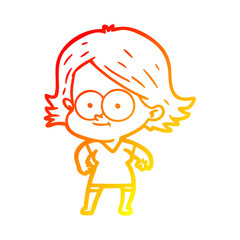 warm gradient line drawing happy cartoon girl