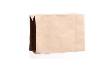 simple brown paper bag for lunch or food on white background