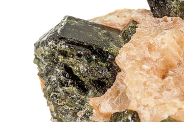 Macro of a mineral stone Vesuvianite on a white background