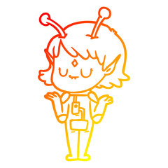 warm gradient line drawing cartoon alien girl