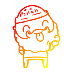 warm gradient line drawing man with beard sticking out tongue