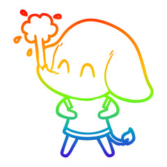 rainbow gradient line drawing cute cartoon elephant spouting water