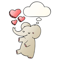 cartoon elephant with love hearts and thought bubble in smooth gradient style